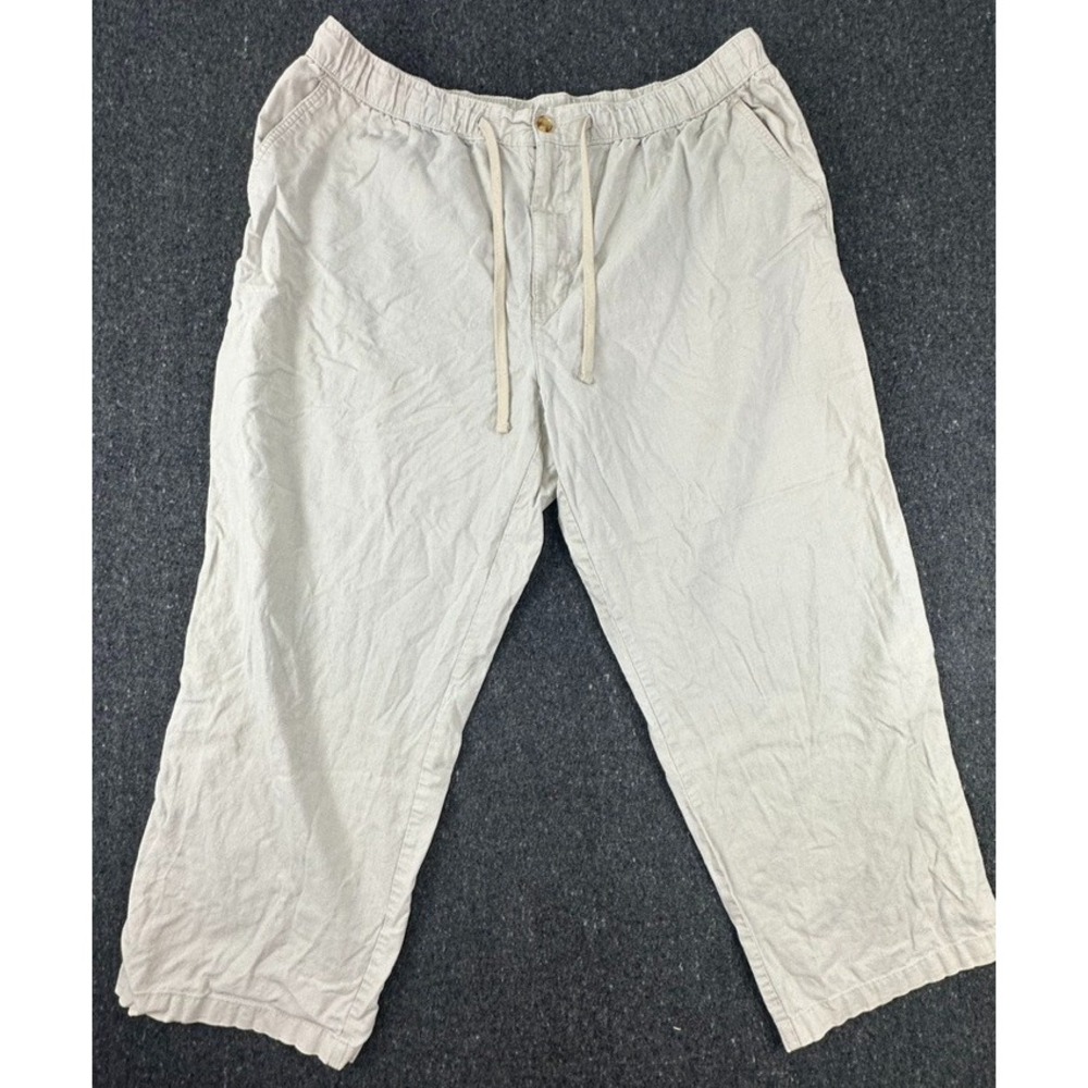Island Passport Linen Blend Pants Mens 2X Beige Chino Flat Front Relaxed